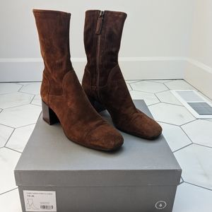 Aquatalia Carie Suede / Stretch Suede Bootie in Chocolate